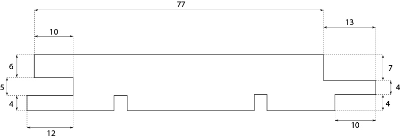 Grafický nákres saunové palubky 15x90 s ostrými hranami